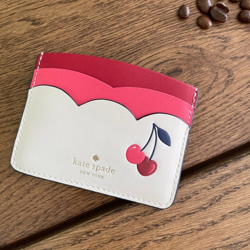 NWT! NEW! Kate Spade Leather Cherries Card Case women small size